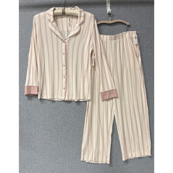 Soma Cool Nights Pajama Set Sparkling Stripe Pink Size Medium NEW w/ Blemish - Picture 1 of 11